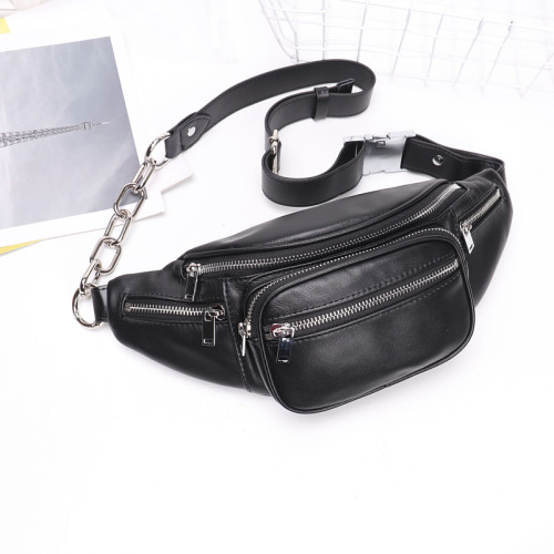 新款韓版真皮羊皮胸包鏈條斜背時尚休閒牛皮腰包女潮ins個性柔軟