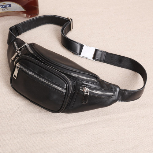 新款韓版真皮羊皮胸包鏈條斜背時尚休閒牛皮腰包女潮ins個性柔軟