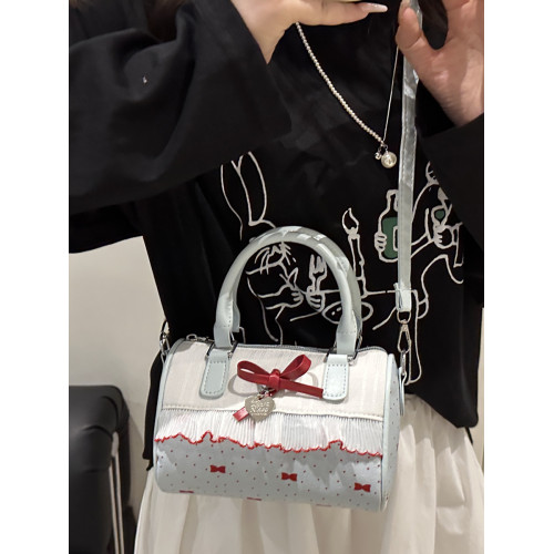 甜美蝴蝶結手提小包包女2025新款時尚蕾絲邊枕頭包夏季帆布斜後後背包