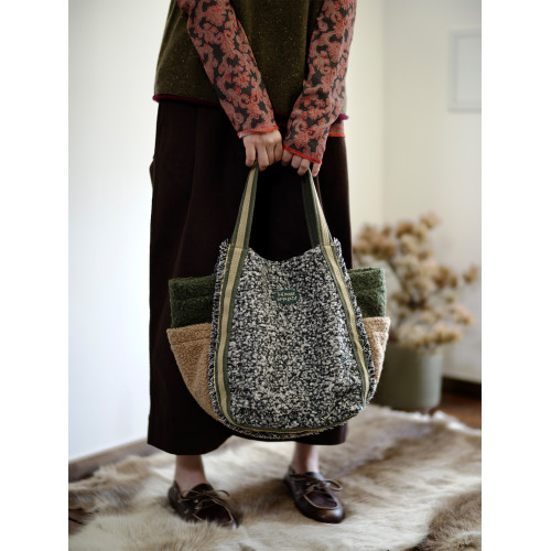 housedesign原創新設計復古大容量托特包2025秋冬通勤毛絨單肩包