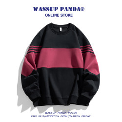 WASSUP PANDA美式拼接撞色圓領衛衣男春秋潮牌寬鬆休閒長袖上衣