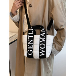 字母尼龍棉服小包包女上班通勤手提水桶包冬季百搭單肩斜背手拎包