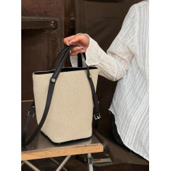 手提亞麻菜籃子包包女式2025新款上班通勤大容量單肩水桶包托特包