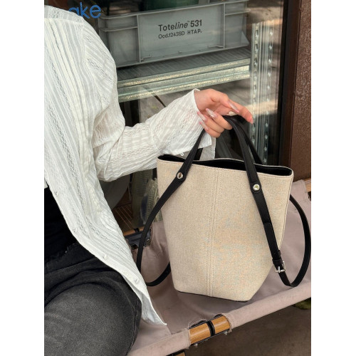 手提亞麻菜籃子包包女式2025新款上班通勤大容量單肩水桶包托特包