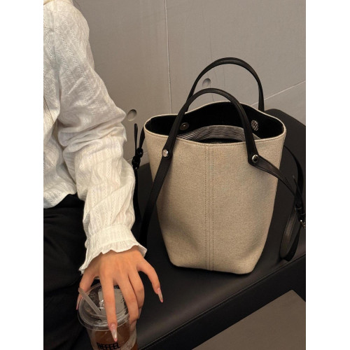 手提亞麻菜籃子包包女式2025新款上班通勤大容量單肩水桶包托特包