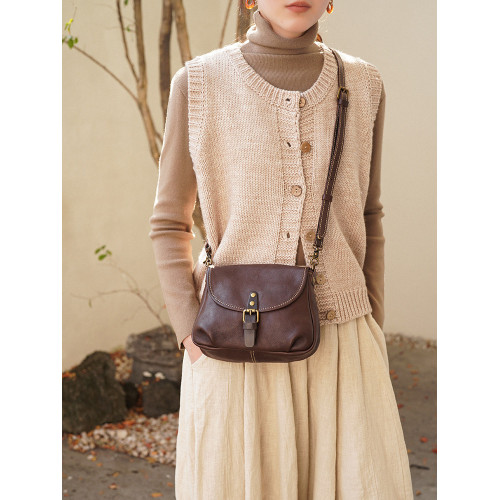 轉山真皮馬鞍包新款女包潮時尚百搭復古植鞣牛皮文藝包單肩斜後後背包