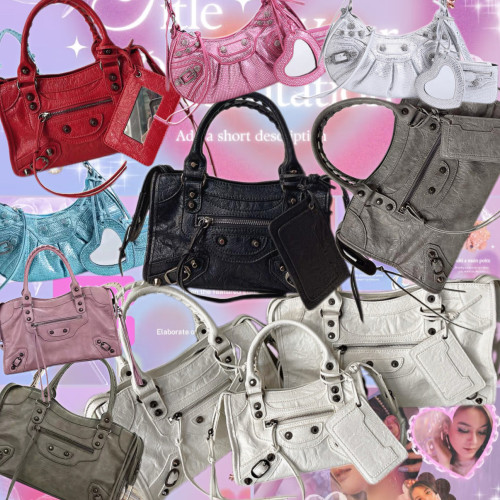 巴黎鉚釘機車包ins辣妹包 法式高級感復古潮手提枕頭包斜後後背包合集