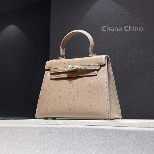 2026新款二代凱莉包高級手提包百搭單肩斜後後背包鎖釦包女鴕鳥紋玫紅