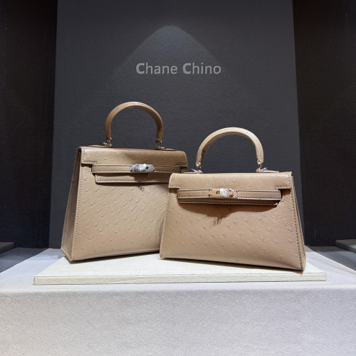 2026新款二代凱莉包高級手提包百搭單肩斜後後背包鎖釦包女鴕鳥紋玫紅