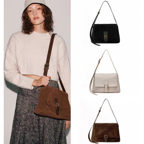 韓國品牌tuettoi 輕奢學生女包新款秋冬牛皮麂皮包復古單肩腋下包