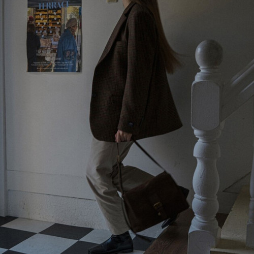 韓國品牌tuettoi 輕奢學生女包新款秋冬牛皮麂皮包復古單肩腋下包