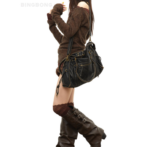 BINGBONG|法式復古機車包單肩斜後後背包托特包大包女大容量包包