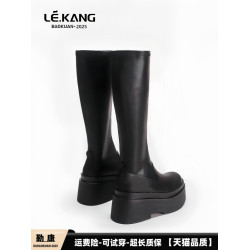 增高厚底小個子不過膝長筒靴子女彈力瘦瘦靴秋冬加絨高筒騎士長靴