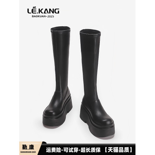 增高厚底小個子不過膝長筒靴子女彈力瘦瘦靴秋冬加絨高筒騎士長靴