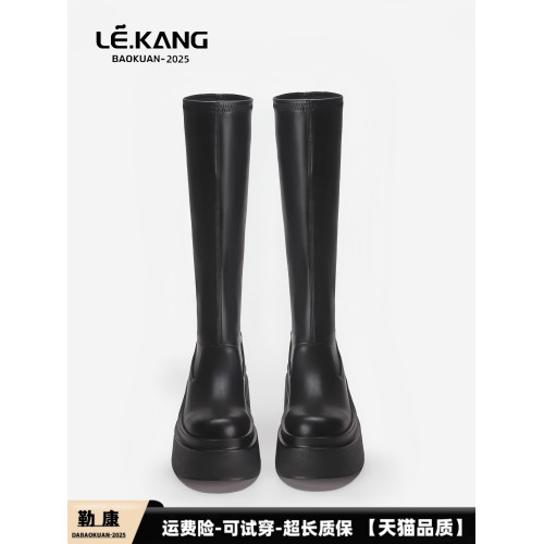 增高厚底小個子不過膝長筒靴子女彈力瘦瘦靴秋冬加絨高筒騎士長靴