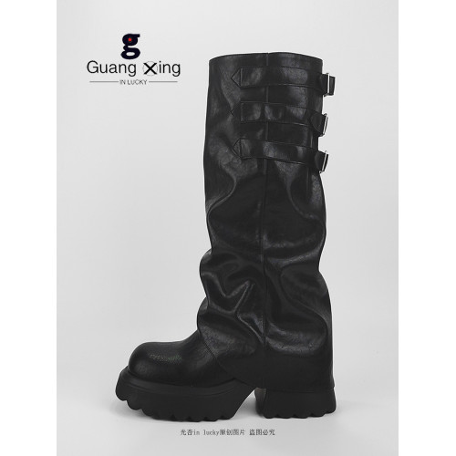 光杏原創褶皺堆堆靴女2026早秋厚底增高褲琯靴西部長筒靴騎士靴女