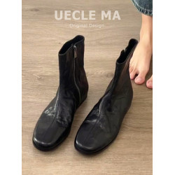 水洗羊皮~法式平底短靴女2025春秋款復古馬丁靴小個子洋氣瘦瘦靴