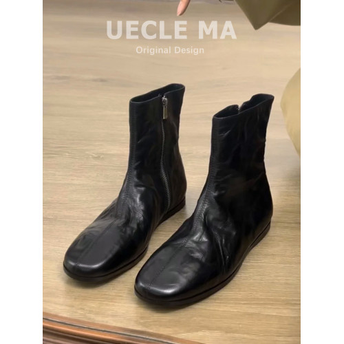 水洗羊皮~法式平底短靴女2025春秋款復古馬丁靴小個子洋氣瘦瘦靴