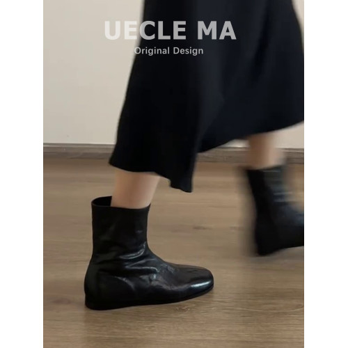 水洗羊皮~法式平底短靴女2025春秋款復古馬丁靴小個子洋氣瘦瘦靴