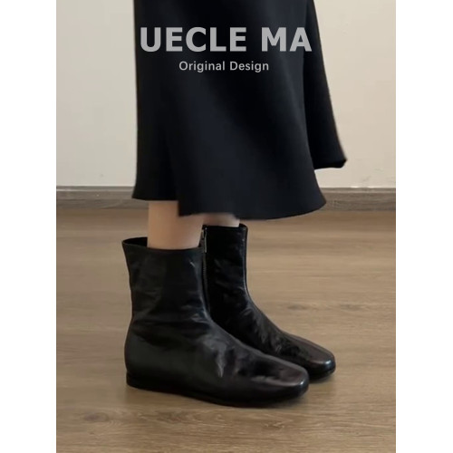 水洗羊皮~法式平底短靴女2025春秋款復古馬丁靴小個子洋氣瘦瘦靴