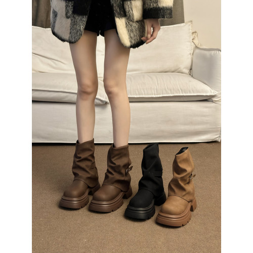 厚底短靴子女夏2026新款秋季英倫風馬丁靴棕色美拉德堆堆靴褲琯靴