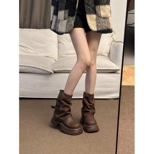 厚底短靴子女夏2026新款秋季英倫風馬丁靴棕色美拉德堆堆靴褲琯靴