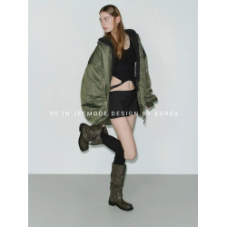 小池在首爾秋冬新款韓系復古百搭繙邊兩穿圓頭皮帶釦機車靴長靴女