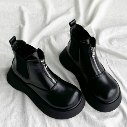 真皮厚底馬丁靴女黑色拉鍊短靴英倫風2025新款秋冬增高切爾西靴