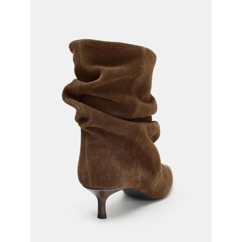 ZA2025秋冬新款牛反絨褶皺貓跟短筒靴尖頭氣質堆堆靴時尚百搭短靴