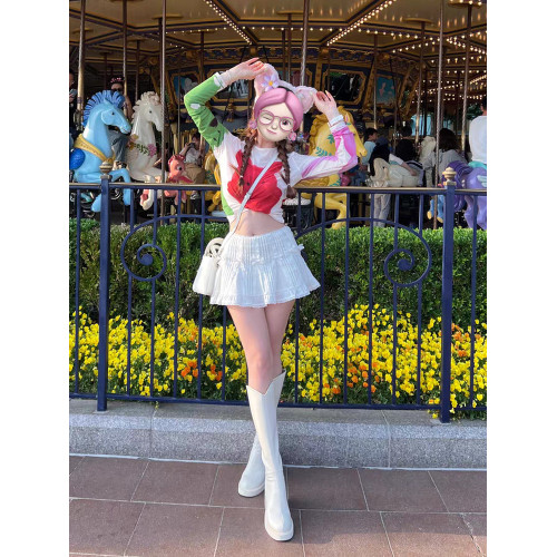 白色小鳥腿長靴高跟長筒靴女粗跟細腿靴v口高筒騎士靴厚底瘦瘦靴