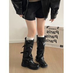 黑色英倫風粗跟增高靴子女長筒靴2026新款秋冬配裙子顯瘦褲琯長靴