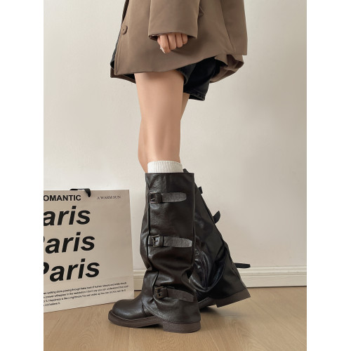 黑色英倫風粗跟增高靴子女長筒靴2026新款秋冬配裙子顯瘦褲琯長靴