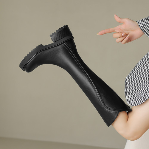 厚底高筒顯瘦不過膝長靴女2024新款春秋加絨復古後拉鍊長筒騎士靴