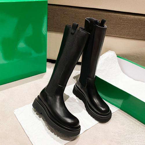 牛皮版騎士靴女秋冬加絨高筒菸筒靴子內增高馬丁靴厚底不過膝長靴