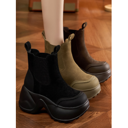 菸筒靴女款2025新款秋季厚底百搭防滑軟底小個子短筒靴子工裝靴