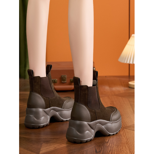 菸筒靴女款2025新款秋季厚底百搭防滑軟底小個子短筒靴子工裝靴