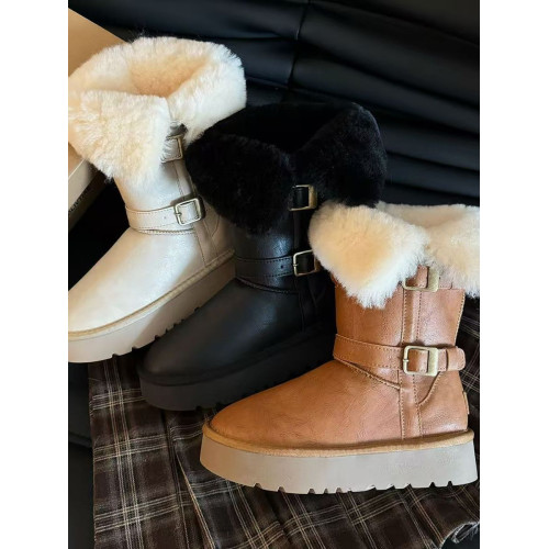 品牌真皮中筒騎士雪地靴女2025新款冬季加絨加厚保暖防水厚底棉鞋