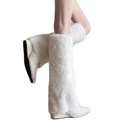 爆款辣妹尖頭高跟長靴女2026新款冬洋氣加絨高筒坡跟保暖雪地棉靴