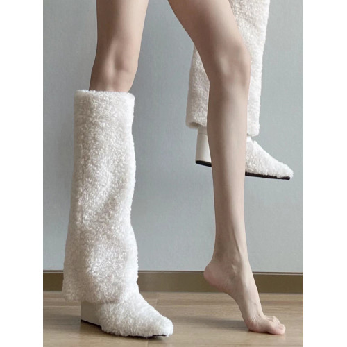 爆款辣妹尖頭高跟長靴女2026新款冬洋氣加絨高筒坡跟保暖雪地棉靴