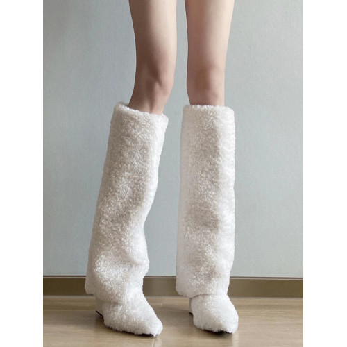 爆款辣妹尖頭高跟長靴女2026新款冬洋氣加絨高筒坡跟保暖雪地棉靴