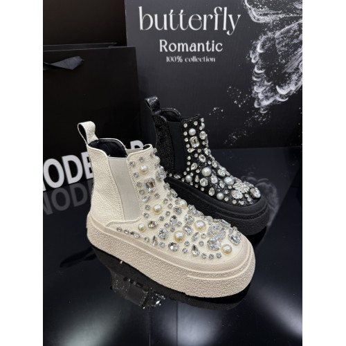 重工珍珠水鑽松糕厚底復古菸筒靴2026秋冬季新款洋氣小短靴子女鞋