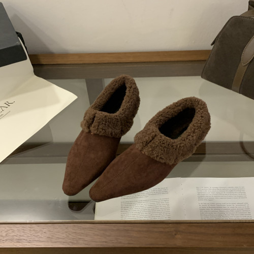 尖頭加絨女2025秋冬季新款女鞋配裙子淺口平底鞋通勤瓢鞋加絨鞋子