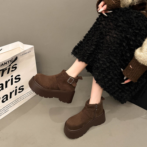 趙露思同款厚底增高大棉東北雪地煙囪靴女2025秋冬新款勃肯短靴子