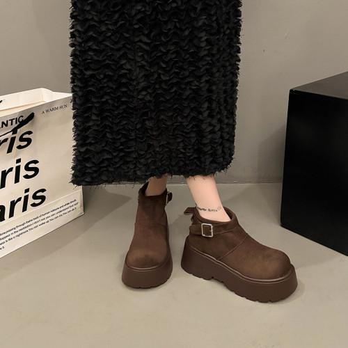 趙露思同款厚底增高大棉東北雪地煙囪靴女2025秋冬新款勃肯短靴子