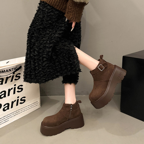 趙露思同款厚底增高大棉東北雪地煙囪靴女2025秋冬新款勃肯短靴子