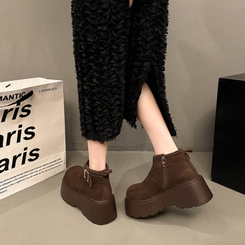 趙露思同款厚底增高大棉東北雪地煙囪靴女2025秋冬新款勃肯短靴子