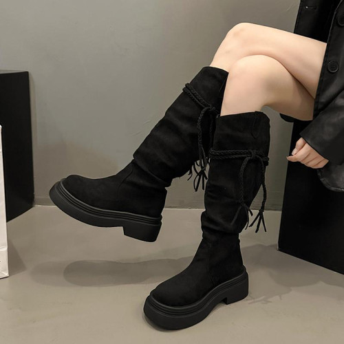 厚底棕色美拉德長靴女2025新款秋冬季廢土風堆堆靴高筒騎士長筒靴