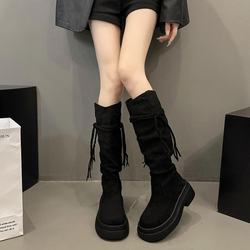 厚底棕色美拉德長靴女2025新款秋冬季廢土風堆堆靴高筒騎士長筒靴