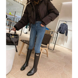 長靴女不過膝子2025秋季新款真皮長筒靴女英倫風皮釦高筒騎士靴女