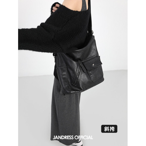 簡著 /復古機車辣妹雙肩包軟皮大容量多功能可調節單肩斜後後背包女